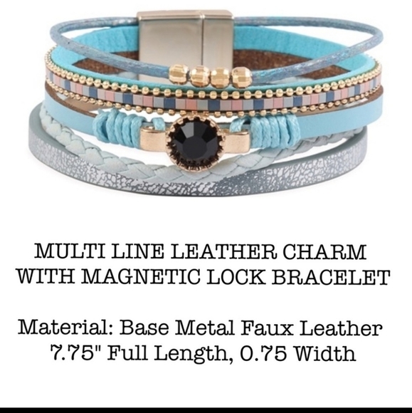 Multi-Line Faux Leather Magnetic Bracelet Pendant Beaded - Picture 7 of 7